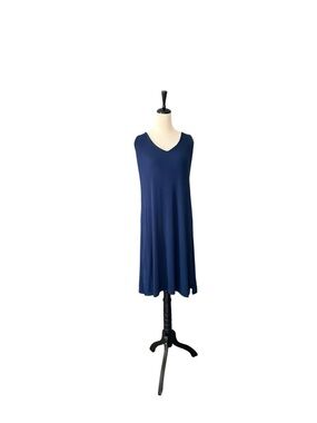 Cozy Earth Navy Bamboo Rib-Knit V-Neck Sleeveless Sleep Dress Chemise Sz Medium
